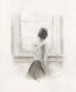 a woman looking out a window