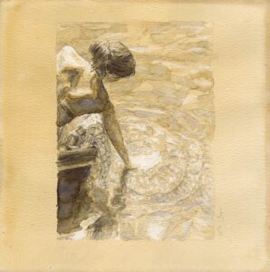 a woman sitting on a bed