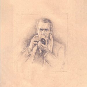 a drawing of a man holding a camera