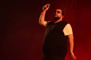 a man holding a microphone