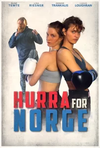 a woman with boxing gloves and a man in the background